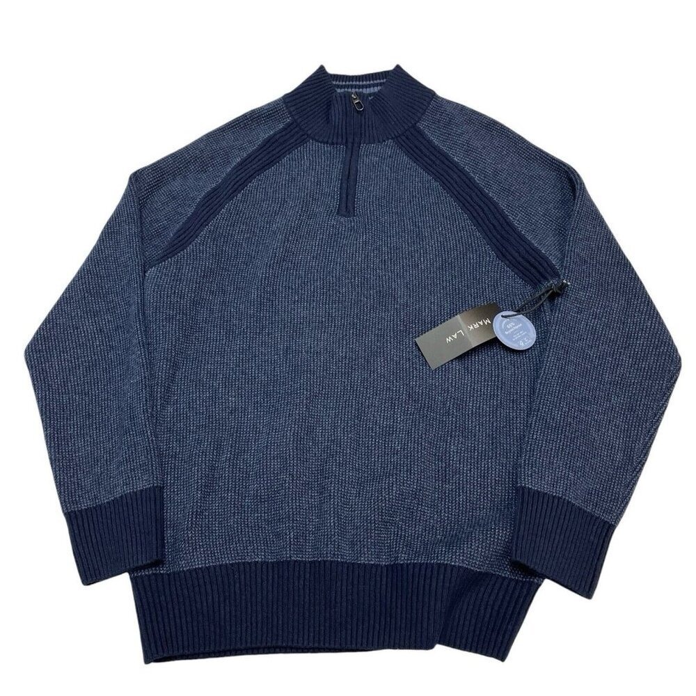 Mark Law Sweater Men M Blue Waffle Knit  Ribbed 1/4 Zip‎ Pullover Casual Preppy